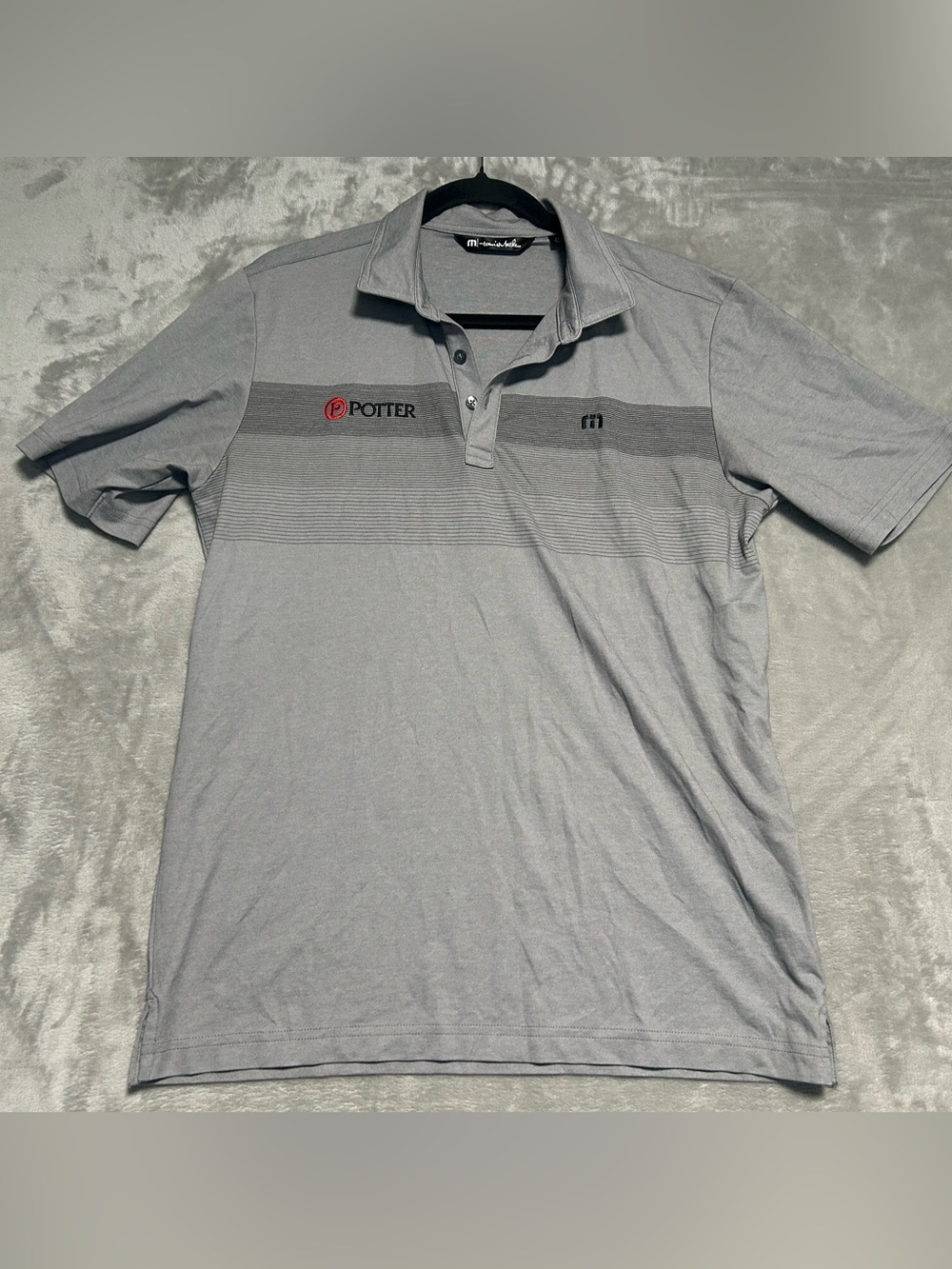 Travis Mathew Polo Shirt Men’s Medium Gray Stripes Embroidery